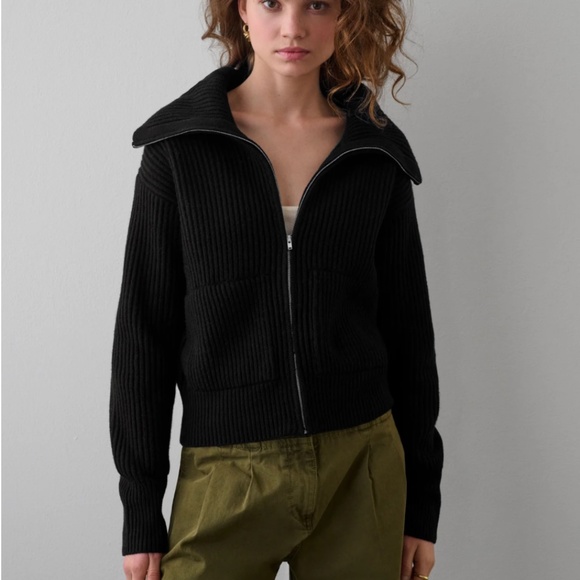 White+Warren Merino Blend Ribbed Zip Up Jacket - Picture 1 of 8